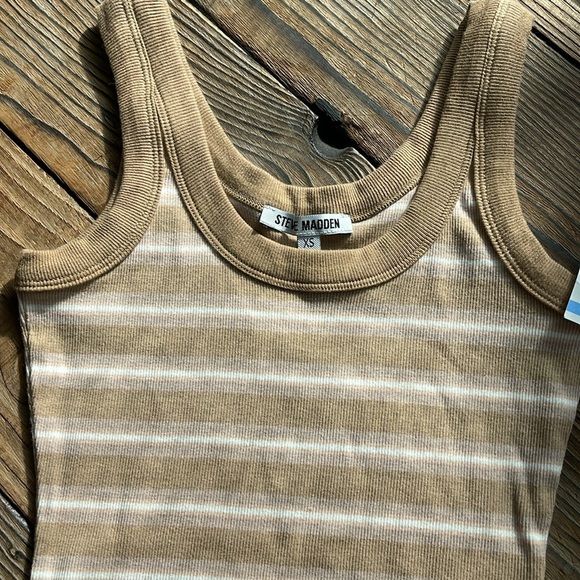 NWT Steve Madden Striped Cotton Bodysuit- Tan and Cream - Picture 4 of 4